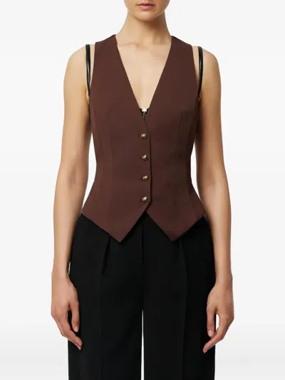 Elisabetta Franchi Gabardine Buttoned Waistcoat In Brown