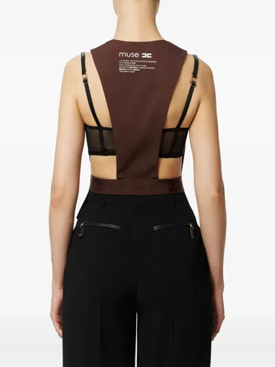Elisabetta Franchi Gabardine Buttoned Waistcoat In Brown