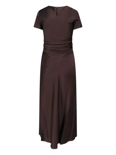 Staud Marcel Ruched Stretch-silk Charmeuse Midi Dress In Brown