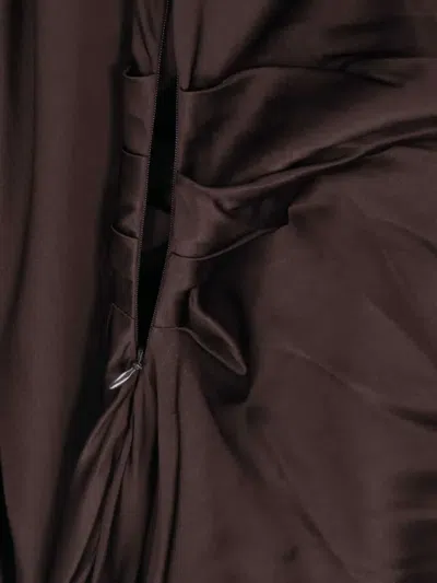 Staud Marcel Ruched Stretch-silk Charmeuse Midi Dress In Brown