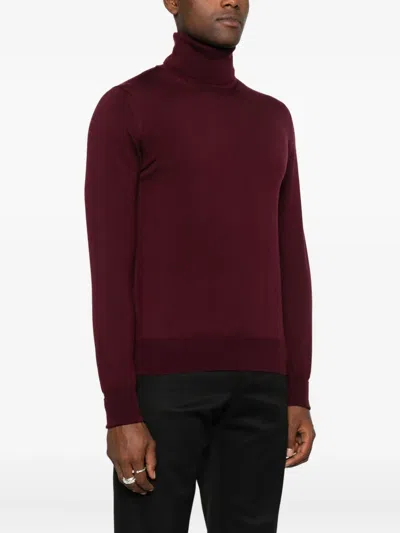 Alpha Studio Vibrant Red Merino Wool Turtleneck Sweater In Red