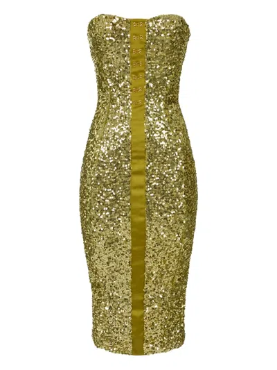 Elisabetta Franchi Sequin Bustier Dress With Jewel Hooks In Green
