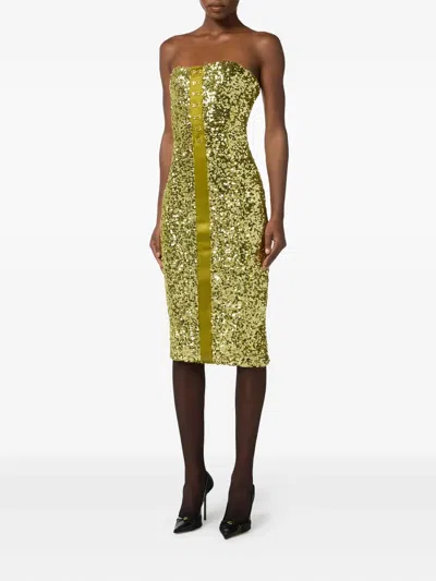 Elisabetta Franchi Sequin Bustier Dress With Jewel Hooks In Green