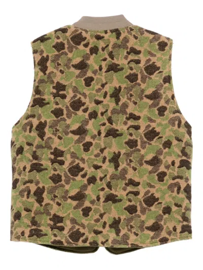 Chesapeake's Sleeveless Camouflage Jacket With Ribbed Collar In Green