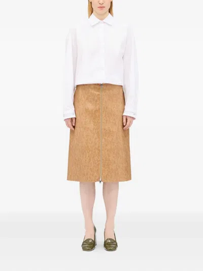 Msgm Zip-front Midi Skirt In Brown