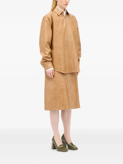 Msgm Zip-front Midi Skirt In Brown