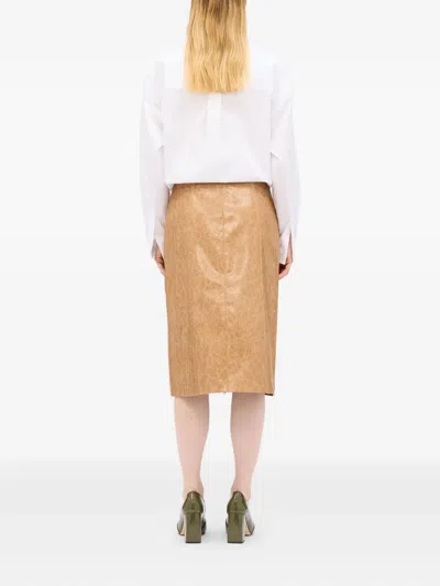 Msgm Zip-front Midi Skirt In Brown