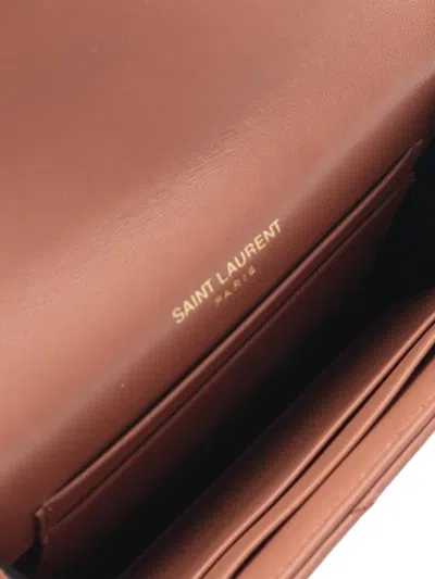 Pre-owned Saint Laurent 2013-2025 Lambskin Cassandre Wallet Small Wallets In Brown