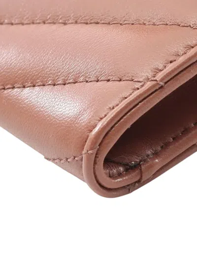 Pre-owned Saint Laurent 2013-2025 Lambskin Cassandre Wallet Small Wallets In Brown