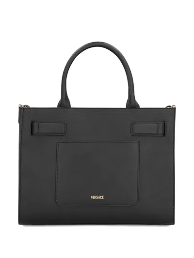 Versace Large Leather Tote Bag In Gray