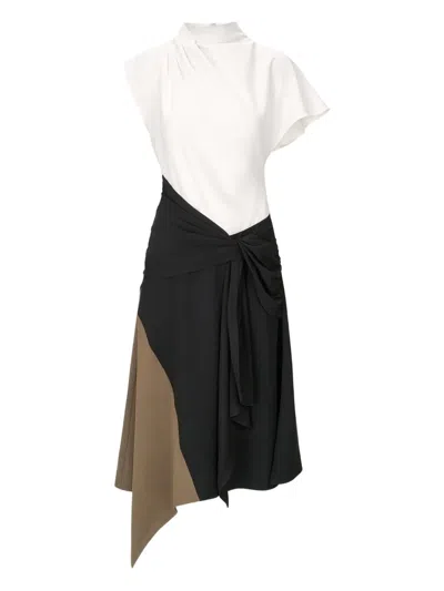 Staud Davina Asymmetric Paneled Color-block Draped Crepe Dress In White