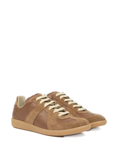 Maison Margiela Brown Suede Panel Low-top Sneakers In Brown