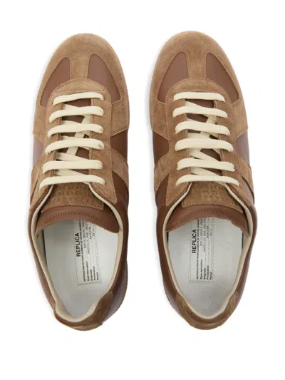 Maison Margiela Brown Suede Panel Low-top Sneakers In Brown