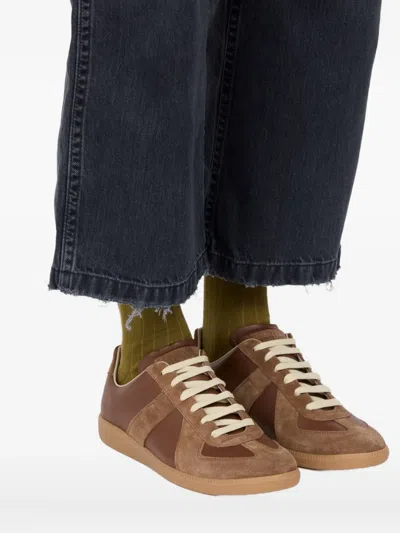 Maison Margiela Brown Suede Panel Low-top Sneakers In Brown