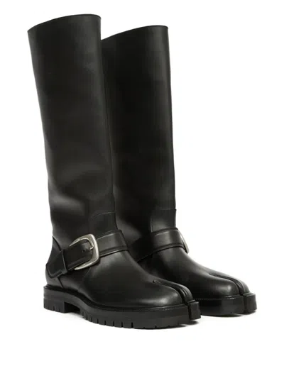 Maison Margiela Knee-high Tabi Boots Featuring Buckle Detail In Black
