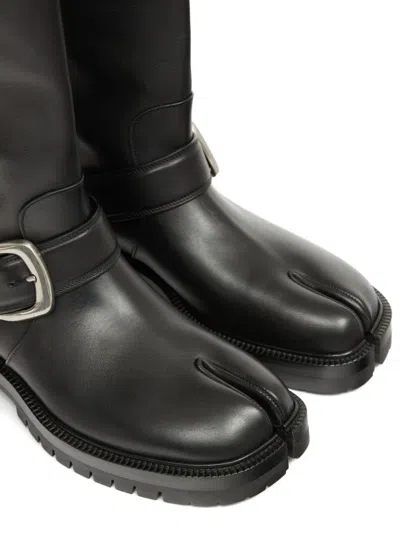 Maison Margiela Knee-high Tabi Boots Featuring Buckle Detail In Black