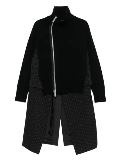Sacai Stripe Doeskin X Wool Knit Coat Dress In Blue