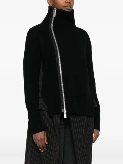 Sacai Stripe Doeskin X Wool Knit Coat Dress In Blue