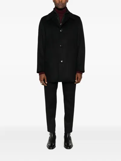 Hugo Boss Mid-length Wool-cashmere Blend Coat In Black