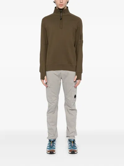 C.p. Company Logo-plaque Cotton Sweatshirt In Brown