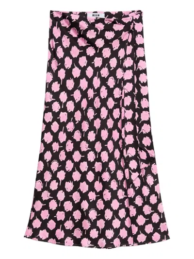 Msgm Wrap-effect Floral-print Midi Skirt In Multi