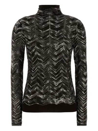 Missoni Chevron Pattern Knit Sweater With Mock Neck In Brown