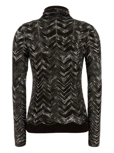 Missoni Chevron Pattern Knit Sweater With Mock Neck In Brown