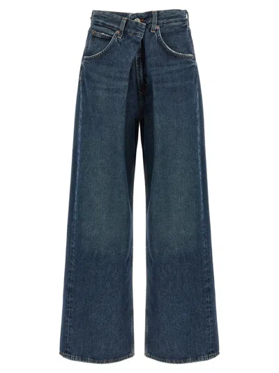 Agolde Vana Draped Low-rise Wide-leg Jeans In Blue