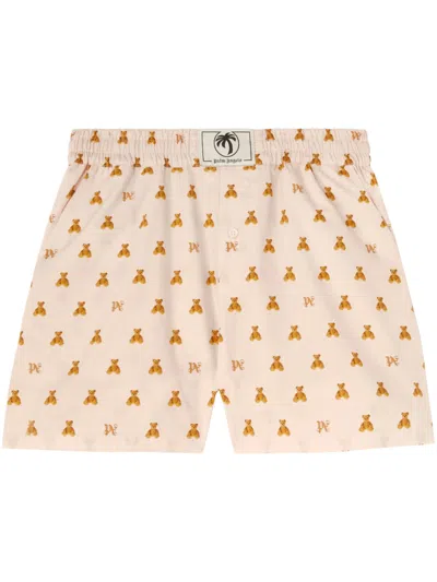 Palm Angels Soft Pink Monogram Shorts In Neutral