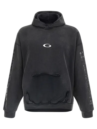 Balenciaga Men Transparent Tape Hoodie With Torn Pocket In Black
