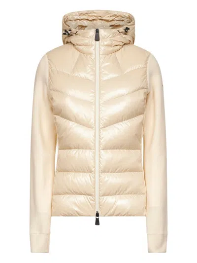 Moncler Ivory Zip-up Hooded Padded Cardigan In Neutral