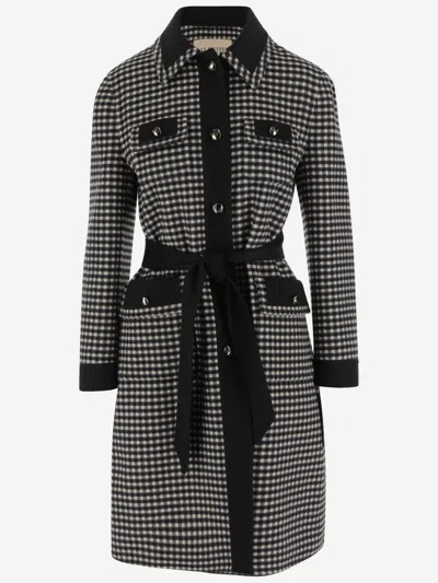 Valentino Womens Avorio Nero Gingham-pattern Wool And Cashmere-blend Coat In Black