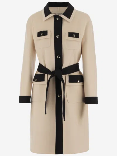 Valentino Ivory Black Single-breasted Coat In Neutral