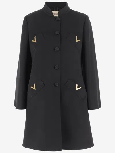 Valentino Black Stand Collar Coat In Black