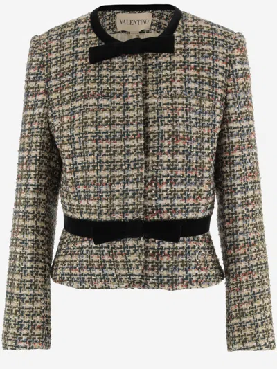 Valentino Womens Multicolor. Tweed Cropped Woven Jacket In Green