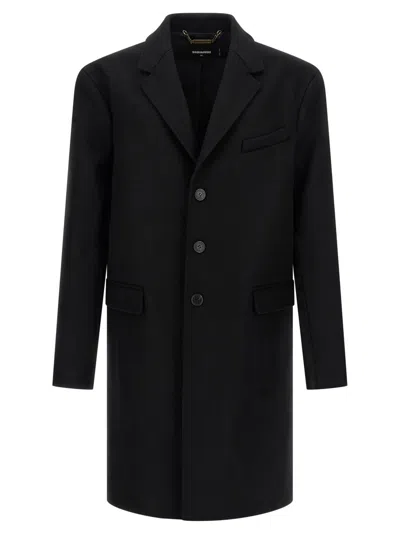Dsquared2 Single-breasted Midi Coat With Monogram Lining In Black