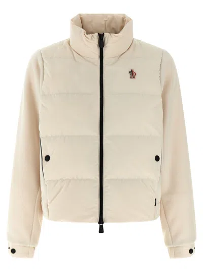 Moncler High Collar Fleece Pullover With Elastic Hem In Neutral