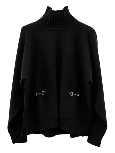 Gucci Wool And Cashmere Turtleneck Sweater With Horsebit In Black