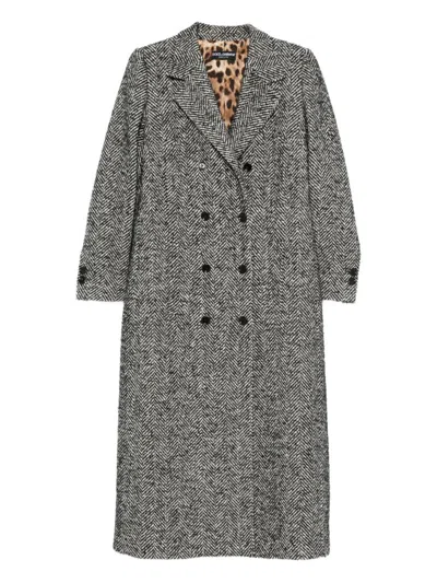 Dolce & Gabbana Double-breasted Coat With Herringbone Pattern Dolce E Gabbana In Gray