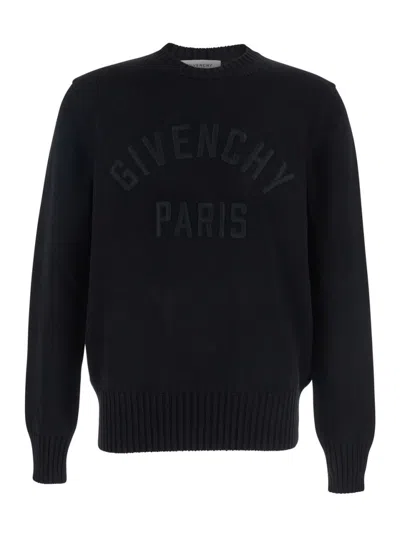 Givenchy Black Crew Neck Sweater With Logo Lettering On The Front In Cotton Man In Black