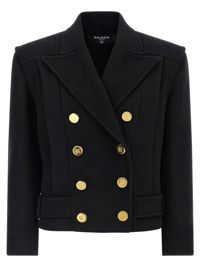 Balmain Tailored Coat With Double-breasted Design In Black
