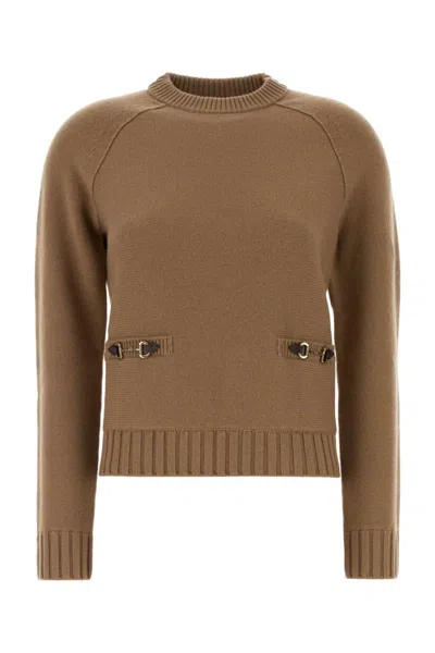 Gucci Women Camel Wool Blend Sweater In Brown