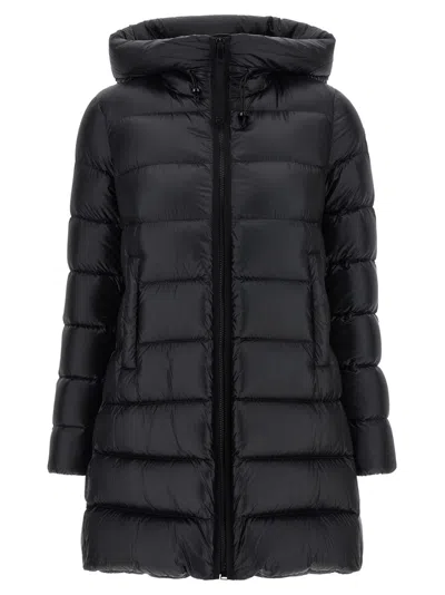 Moncler Suyenne Hooded Mid-length Down Jacket In Black