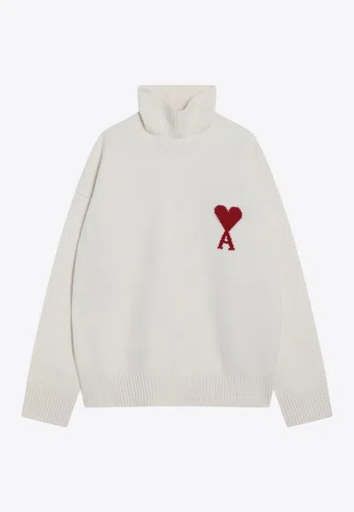 Ami Alexandre Mattiussi Ami Paris White Ami De Coeur Turtleneck Sweater Women In White