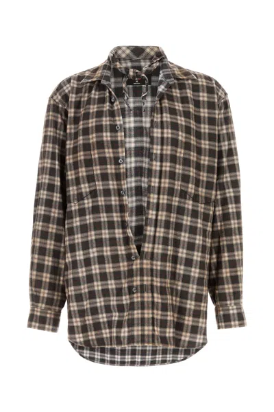 Dsquared2 D2 X Magliano Brown Shirt With Tie Detail On The Front And All-over Check Motif In Cotton Man In Multi