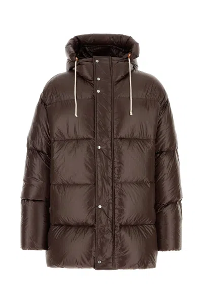 Jil Sander Chocolate Nylon Down Jacket In Brown