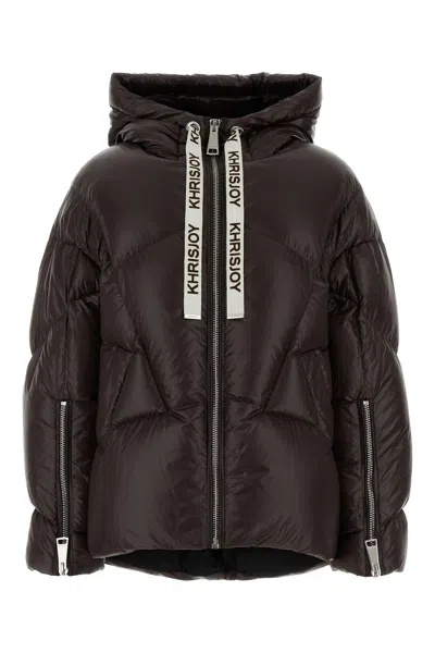 Khrisjoy Iconic Milano Down Jacket In Shiny Nylon In Brown