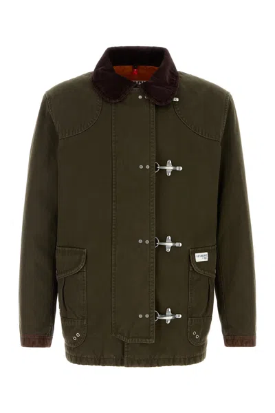 Fay Military-style Olive-green Coat With Corduroy Accents In Green