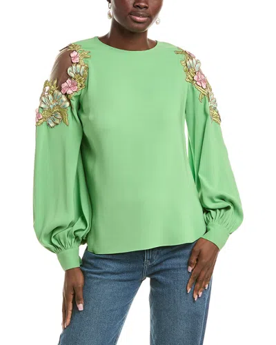 Oscar De La Renta Silk-blend Blouse In Olivine In Green