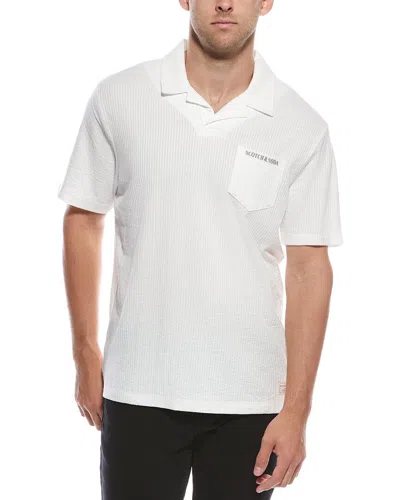 Scotch & Soda Ribbed Johnny Collar Shirt In White